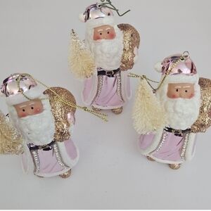 Santa Claus Blush Colored Christmas  Ornaments With Rhinestone Accents